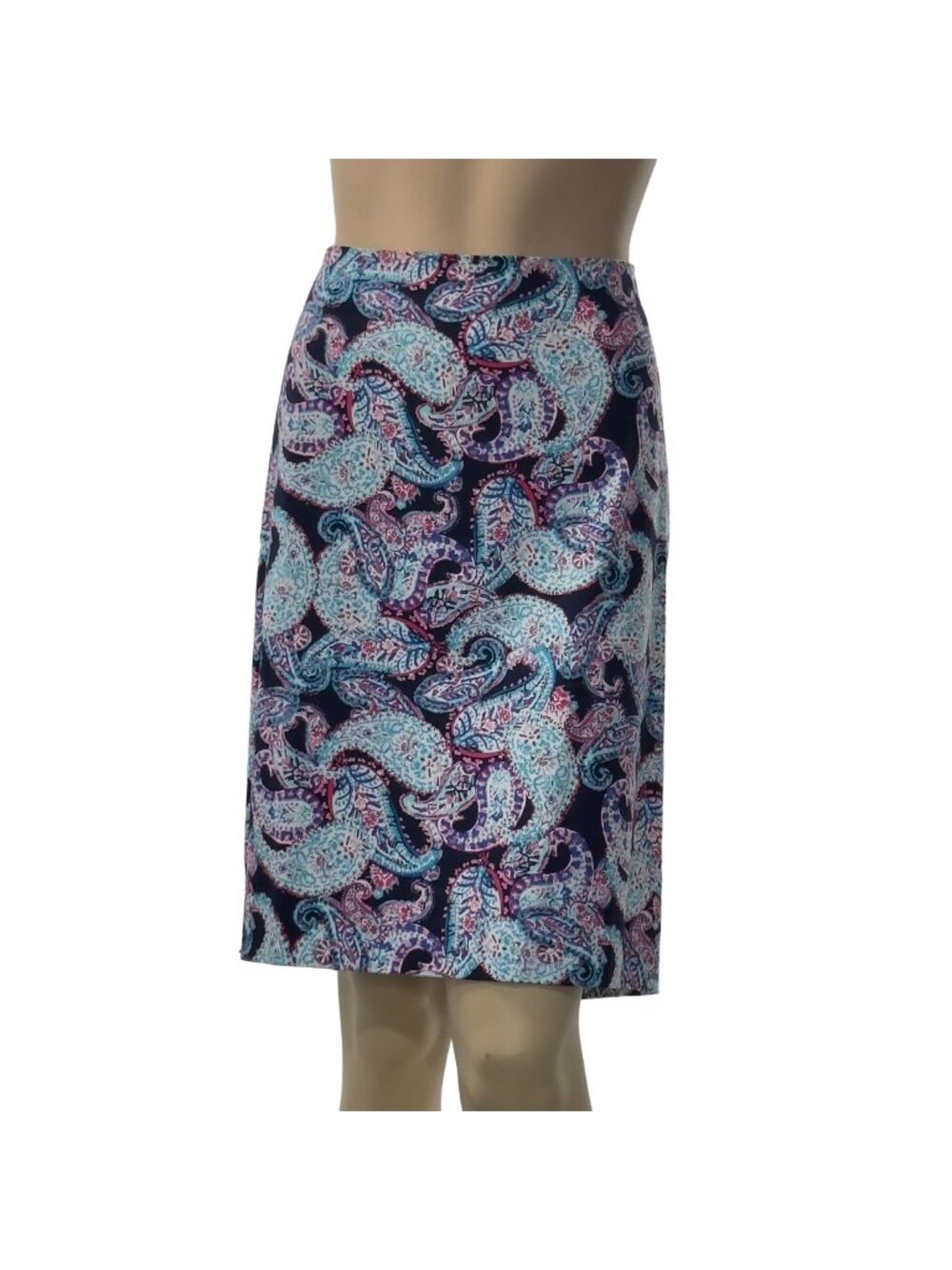 TALBOTS Petites Paisley Print Cotton Spandex Knee-Length Skirt Size 14P